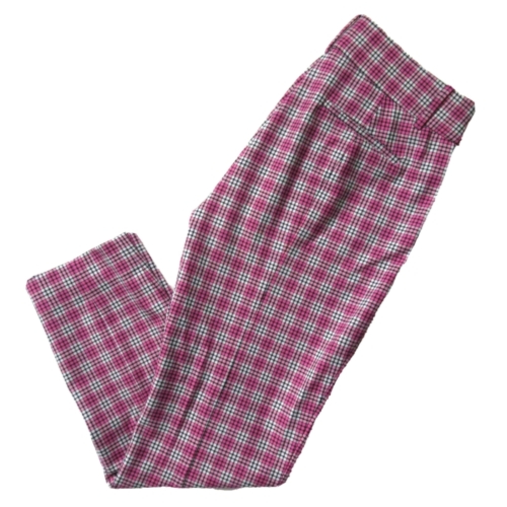 J. Crew Pink and White Cropped Plaid Pants